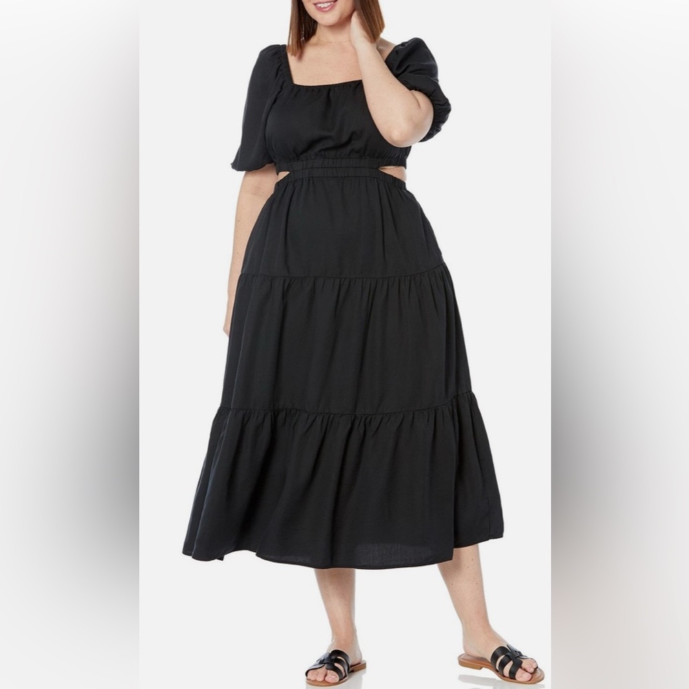 The Drop Women's Anaya Square Neck Cut-out Tiered Maxi Dress in Black